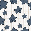 Smiling stars seamless pattern in Scandinavian style. Character star shapes elements wallpaper.