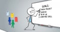 Smiling Stickman Completing Goal List on Whiteboard with Colorful Notes Royalty Free Stock Photo