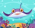 Smiling stingray among vibrant coral Royalty Free Stock Photo