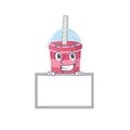 Smiling strawberry bubble tea cartoon design style has a board