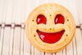 Smiling strawberry jam cookies. Close up Royalty Free Stock Photo