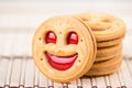 smiling strawberry jam cookies. Close up Royalty Free Stock Photo