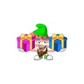 A smiling strawberry slice cake cartoon design having Christmas gifts Royalty Free Stock Photo