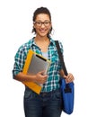 Smiling student with folders, tablet pc and bag Royalty Free Stock Photo