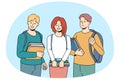 Smiling students with backpacks and books Royalty Free Stock Photo