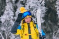 smiling stunning woman portrait in ski outfit Royalty Free Stock Photo