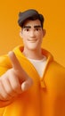 Cheerful Animated Character in Orange With a Friendly Gesture