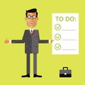 Smiling successful business man holding clipboard with to do check list. Royalty Free Stock Photo