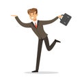 Smiling successful businessman running with his briefcase vector Illustration Royalty Free Stock Photo