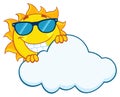 Smiling Summer Sun Mascot Cartoon Character With Sunglasses Hiding Behind Cloud Royalty Free Stock Photo