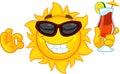 Smiling Sun Cartoon Character With Sunglasses And Summer Cocktail Royalty Free Stock Photo