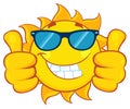 Smiling Sun Cartoon Mascot Character With Sunglasses Giving A Double Thumbs Up Royalty Free Stock Photo