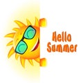 Smiling Sun Character with Hello Summer Text and White Space