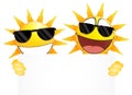 Smiling sun Emoticon holding a Blank sign