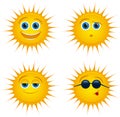Smiling sun icons with sunglasses
