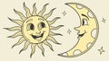 Smiling Sun and Moon Faces, Day and Night Celestial Art. vector design Generative AI Royalty Free Stock Photo