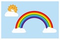 Smiling sun peeking out from behind a cloud and rainbow Royalty Free Stock Photo