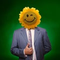 Smiling sunflower head man Royalty Free Stock Photo