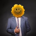 Smiling sunflower head man in suit coat Royalty Free Stock Photo