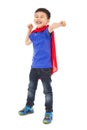 Smiling superhero kid make a fist pose