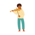Smiling Teen African American Boy Standing and Playing Violin Performing on Stage Vector Illustration