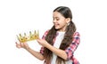 smiling teen princess girl in studio. teen princess girl on background. photo of teen princess girl