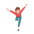 Smiling Teenage Boy Running with Raising Hands Up, Happy Positive Person Rejoicing Vector Illustration