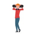Smiling Teenage Boy Standing and Holding Skateboard, Boy Skateboarder Character Cartoon Style Vector Illustration