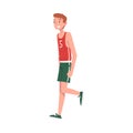 Smiling Teenage Boy Wearing Sports Clothes, Cheerful Student, Athlete Character Cartoon Style Vector Illustration