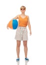 Smiling teenage girl in sunglasses with beach ball Royalty Free Stock Photo