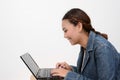 Smiling Teenage Girl Using Laptop Royalty Free Stock Photo