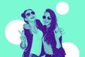 Smiling teenage girls in sunglasses having fun Royalty Free Stock Photo