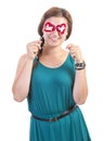 Smiling teenager girl with heart shaped lollipop Royalty Free Stock Photo