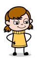 Smiling And Thinking - Retro Cartoon Girl Teen Vector Illustration