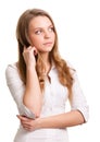 Smiling thinking woman looking on copyspace Royalty Free Stock Photo