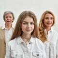 Smiling three caucasian females looking at camera