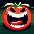 Smiling tomato cartoon character. Vector illustration of an angry tomato. AI Generated