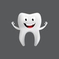 Smiling tooth with arms. Cute character with facial expression. Funny icon for children`s design. 3d realistic vector illustratio