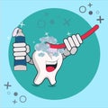 Smiling tooth brushing itself Royalty Free Stock Photo
