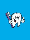 Smiling tooth mascot with tooth brush