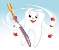 Smiling tooth with toothbrush. Cartoon