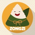 Smiling Traditional Zongzi of Duanwu Festival in Flat Style, Vector Illustration