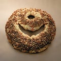 Smiling Turkish bagel, also known as simit