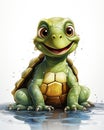 a smiling turtle sitting on top of a body of water. generative ai Royalty Free Stock Photo