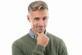 smiling unshaven man in sweater. unshaven man has stubble. studio shot of unshaven man.