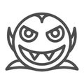 Smiling vampire line icon. Dracula vector illustration isolated on white. Night evil creature outline style design