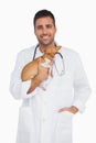 Smiling vet holding chihuahua Royalty Free Stock Photo