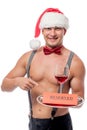 Smiling waiter with a glass of red wine Royalty Free Stock Photo