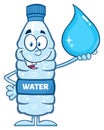 Smiling Water Plastic Bottle Cartoon Mascot Character Holding A Water Drop