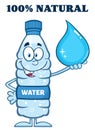 Smiling Water Plastic Bottle Cartoon Mascot Character Holding A Water Drop With Text Royalty Free Stock Photo